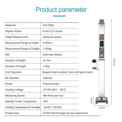 Precieze ultrasone hoogte-gewichtsschaal met BMI-berekening en precisie-sensor
