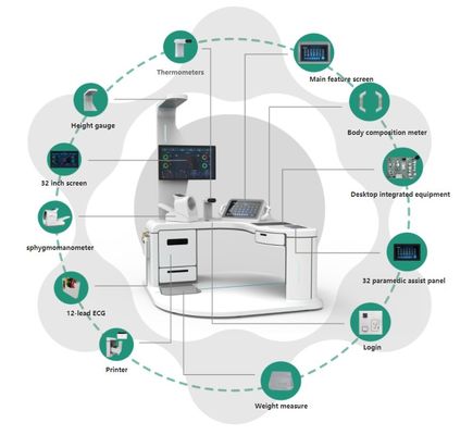 Gemakkelijk lichaam gezondheid check-up bloedsuikerspiegel EKG kiosk machine met A4 laser printer
