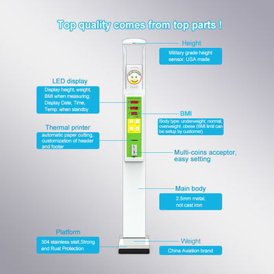 HW-600 Volledig aangepaste munt bediende lichaamsgewicht en hoogte schaal met LED-display